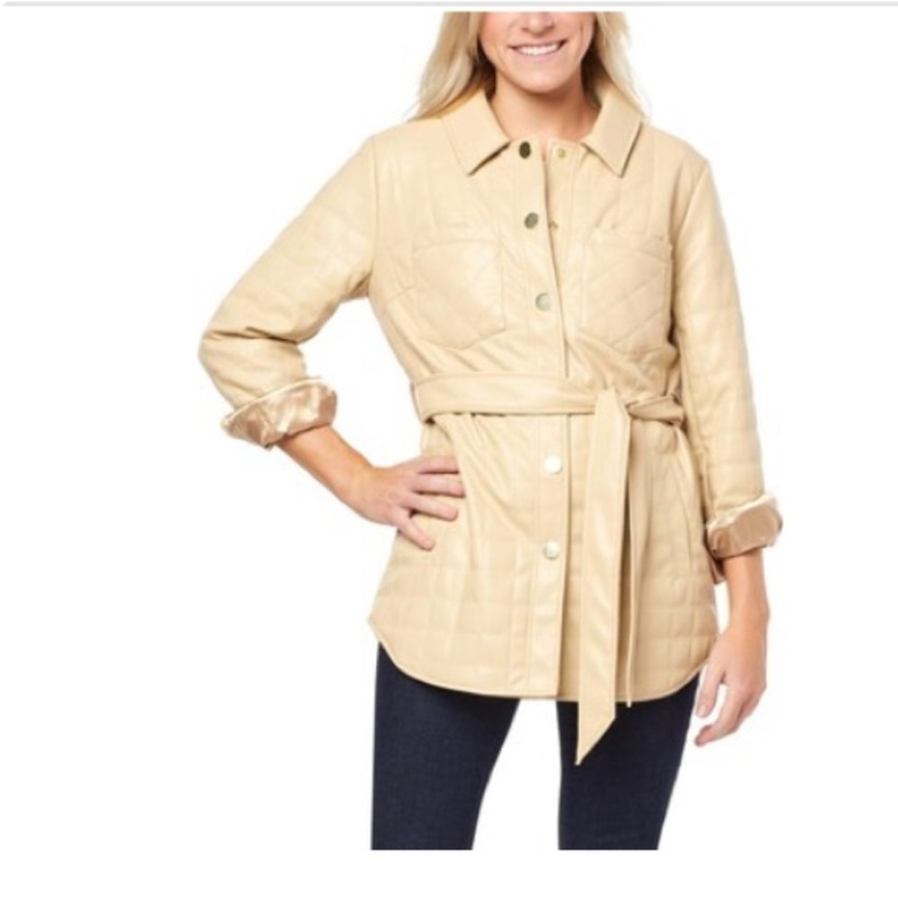 G by Giuliana Cream Faux Leather Quilted Coat 2XL